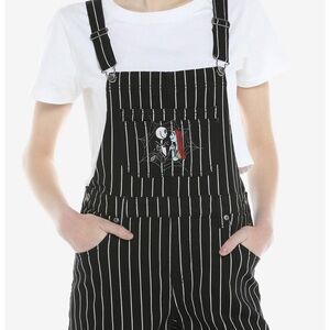 Disney jack & sally the nightmare before christmas striped short overalls